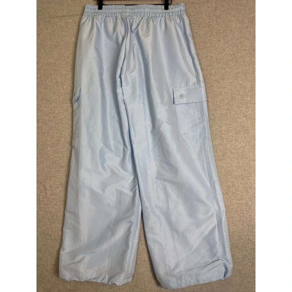 Adidas Essentials Wide Hem Woven Cargo Pants Womens XL Clear Sky Blue Cinch Leg